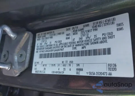 2015 Ford Escape Se from USA, damaged, VIN 1FMCU9GX5FUA20797